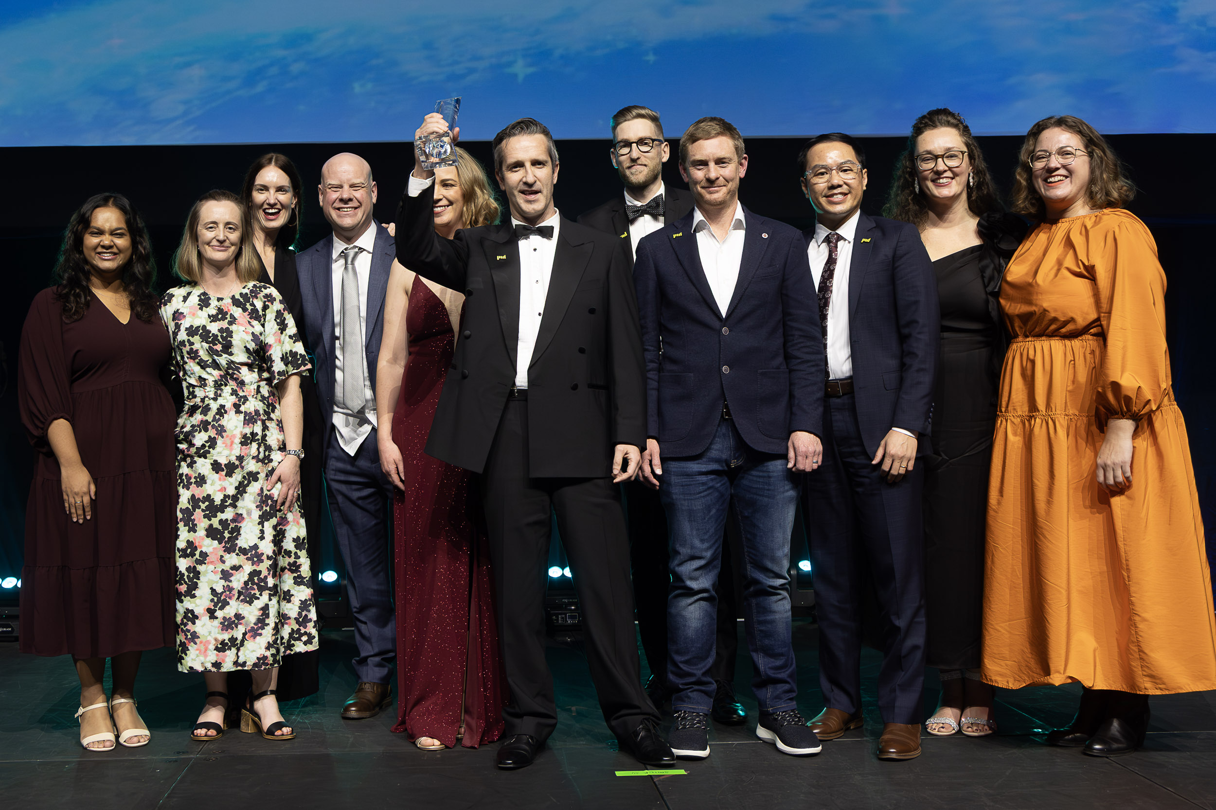 Projectworks team on stage at the 2025 Hi-Tech Awards